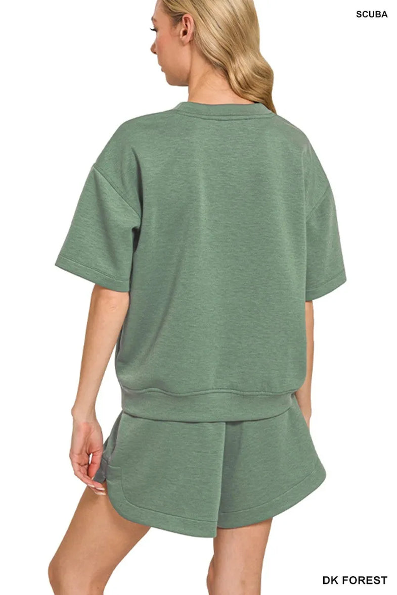 Zenana Scuba Short Sleeve Top & Shorts Set - SwagglyLife Home & Fashion